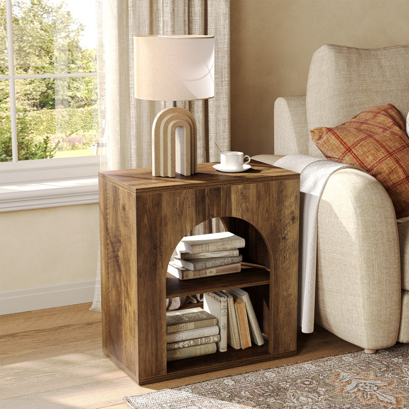 26'' End Table With Storage，Farmhouse End Table With Storage Shelf, 1