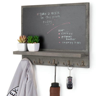 Wall Mounted 5-Hook Memo Board Chalkboard 