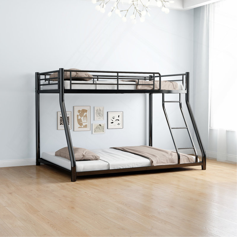 Lit superposé simple au-dessus d'un lit double en métal, cadre de lit superposé en métal robuste, lit superposé simple au-dessus d'un lit double avec échelle et garde-corps pleine longueur pour les adolescents adultes, sans bruit
