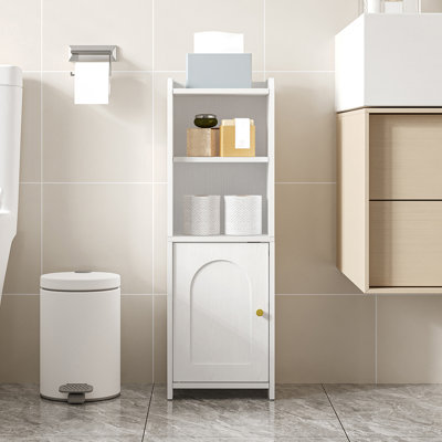 Bathroom Storage Cabinet, Corner Floor Cabinet with Doors and Adjustable Shelf, Narrow Toilet Paper Cabinet, Bathroom Organizer for Small Spaces