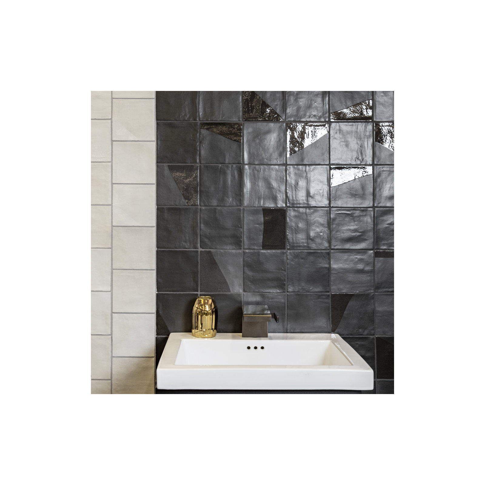 Subway Tile 5.5" x 5.5" Straight Edge Porcelain Singular Wall & Floor Tile, Black Drip