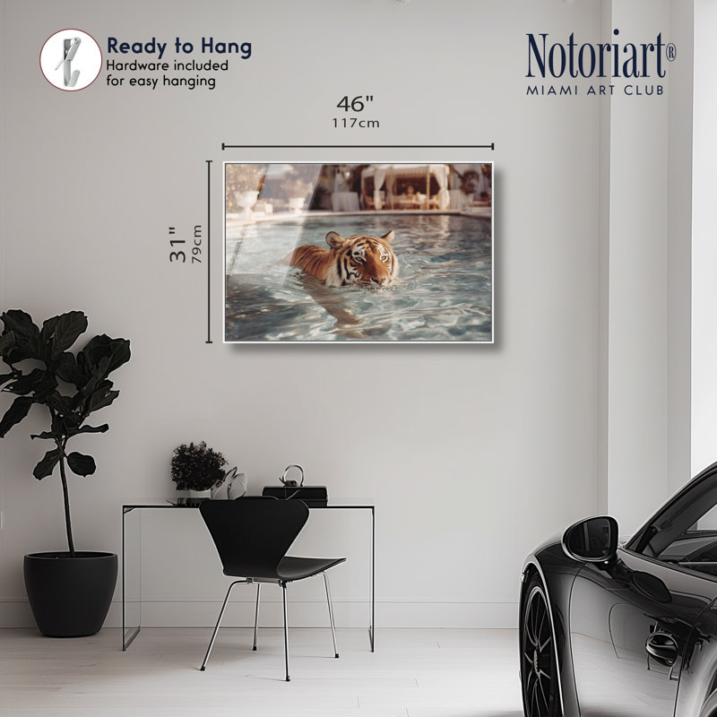 «Resort Tiger I», reproduction murale encadrée à impression acrylique encadrée par Notoriart, cadre blanc, 45 x 30