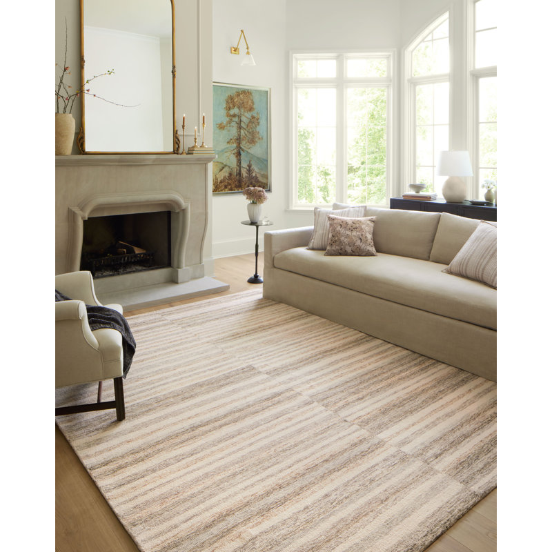 Ivory Stripe High Pile Hand-Tufted Wool Area Rug, 7'9" x 9'9"
