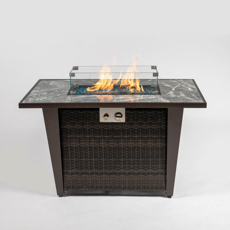 42" Propane Gas Fire Pit Table, 50000 BTU Square Steel Fire Pit With Glass Wind Guard For Outside Patio Deck Garden Courtyard