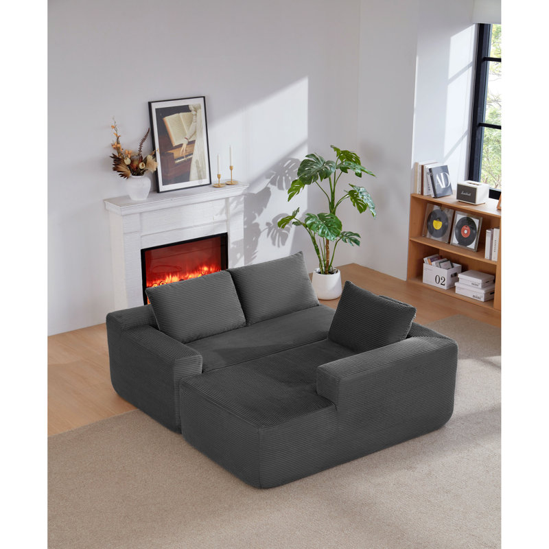Canapé modulaire moderne en forme de L, velours côtelé gris, salon spacieux ou canapé de chambre à coucher