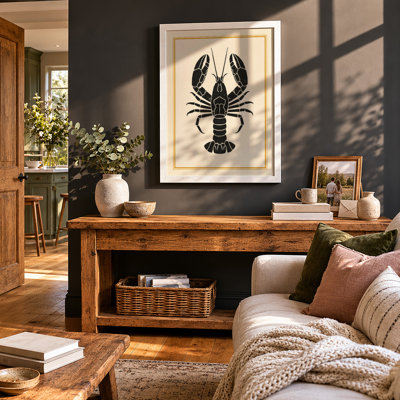 Lobster Silhouette Minimalist - Framed Print