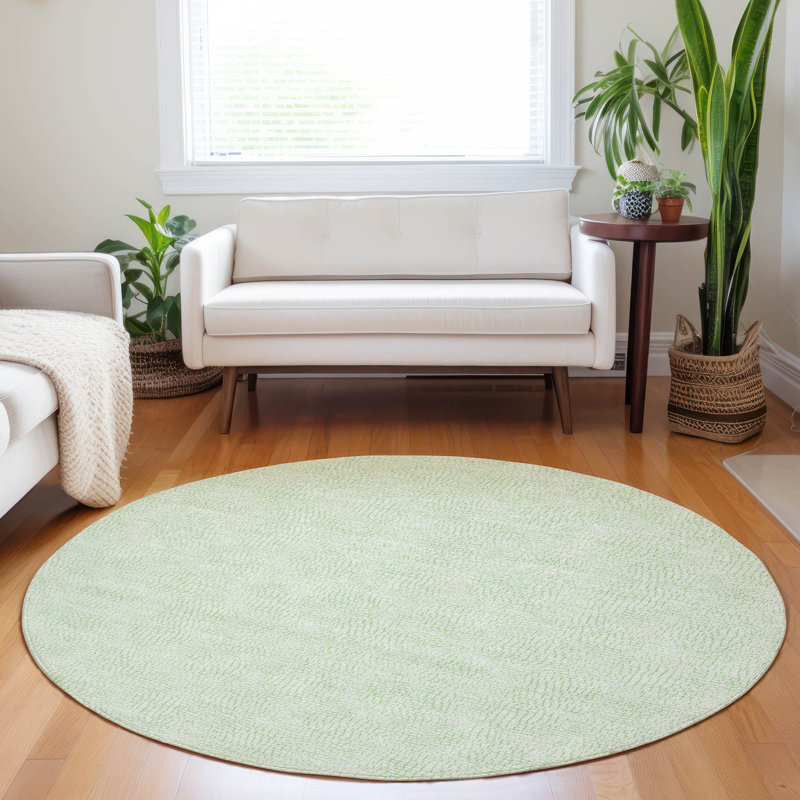 Mint Green Synthetic Round Washable Area Rug, 8' x 8'