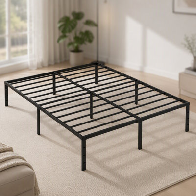 Heavy Duty Queen Size Metal Bed Frame, Quick Assembly, No Noise, Black, with Reinforced Steel Slats for Maximum Support
