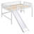 Full Size Low Loft Bed With Ladder And Slide,White-1616164954-1616164955