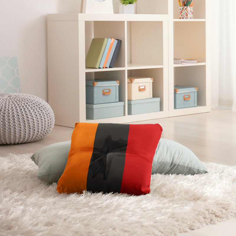  Coussin de sol touffeté, 26 po x 26 po, Côté orange / Milieu étain