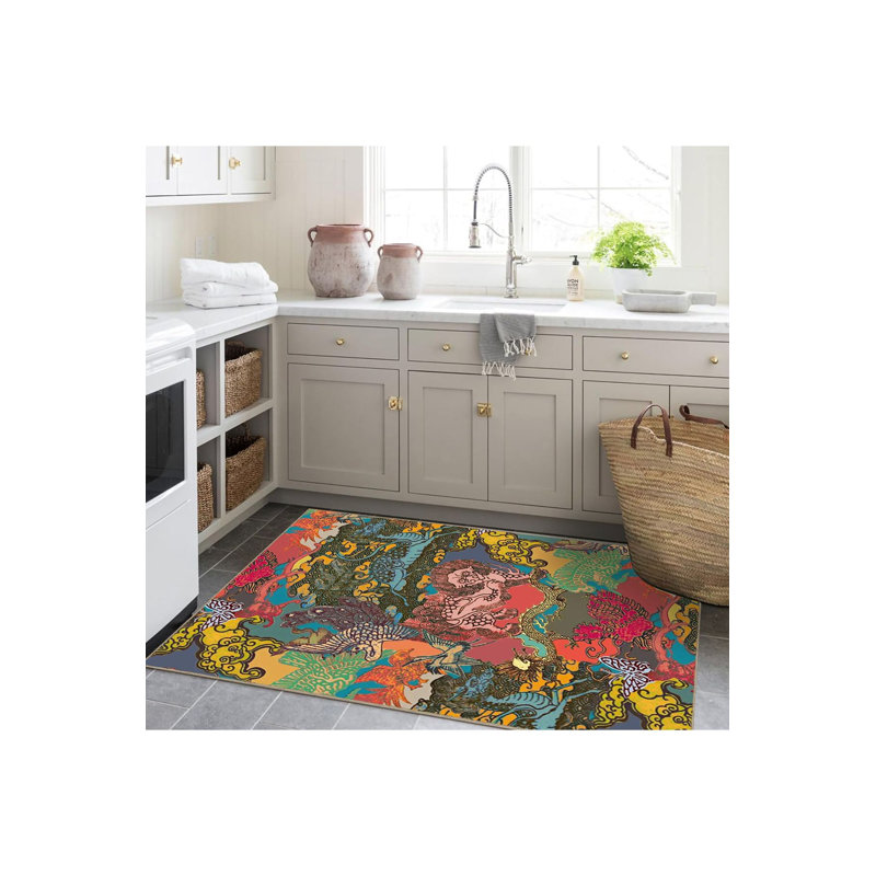 Tapis multicolore à motifs abstraits et tissés, Sous-tapis rectangulaire de 3 pi 3 po x 4 pi 11 po
