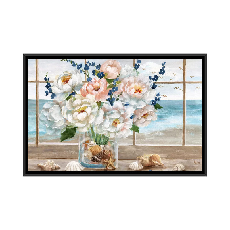 «Coastal Window» par Nan - reproduction, H 32 po x l 48 po x 1,5 po, Cadre noir