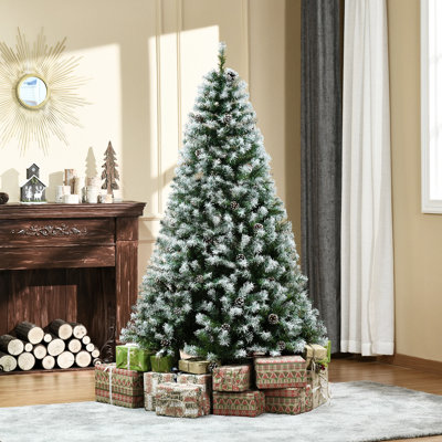 Unlit Snow-Dusted Full Fir Artificial Christmas Tree With Realistic Branches, 61 Pine Cones And 800 Tips
