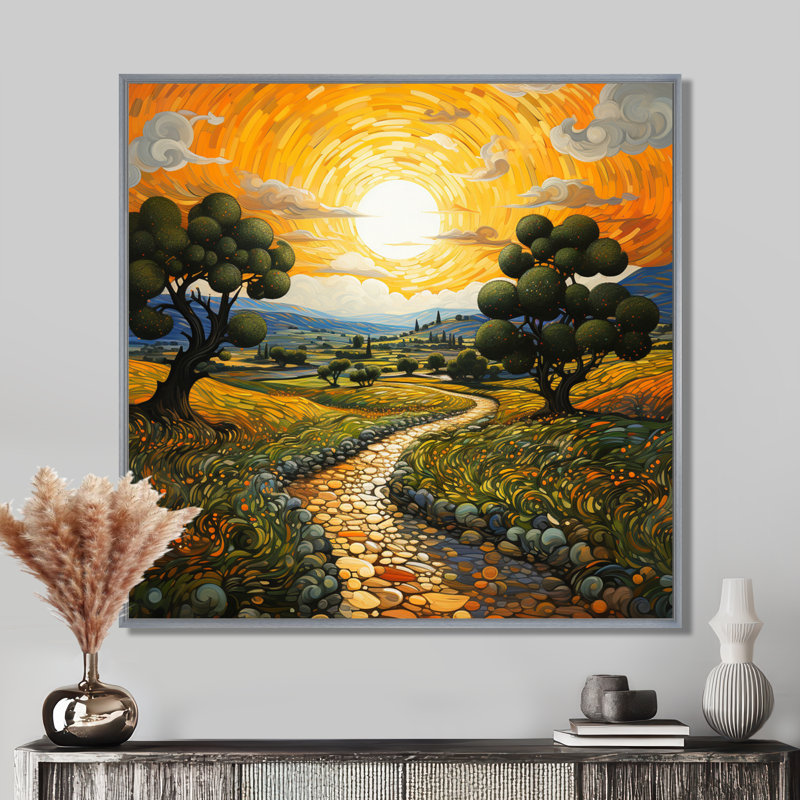 Vangogh Olive Grove in Province Painting Print, 24" H x 24" W, Silver, Floater Framed