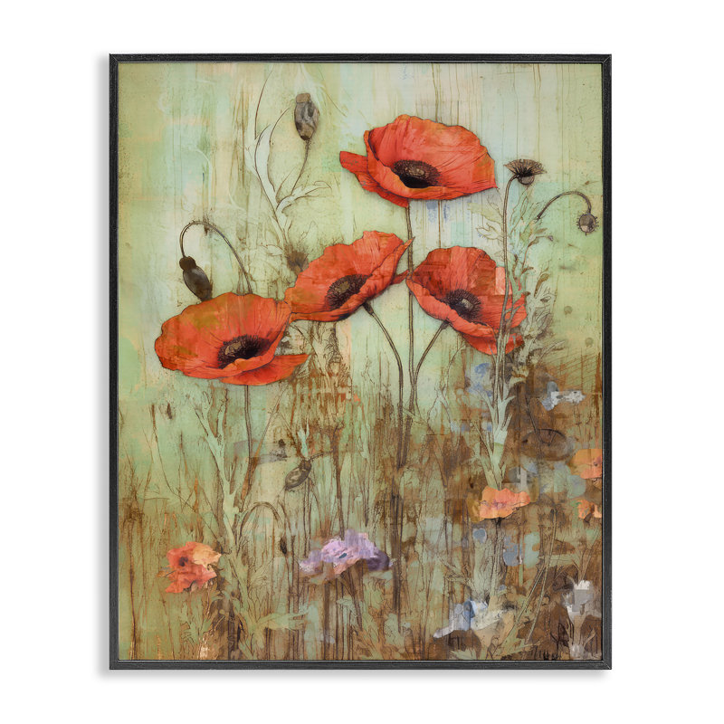 Rustic Red Poppies par Enrico Mcgarrigle, Giclée encadrée noir minuit, H 14 po x l 11 po x P 1,5 po
