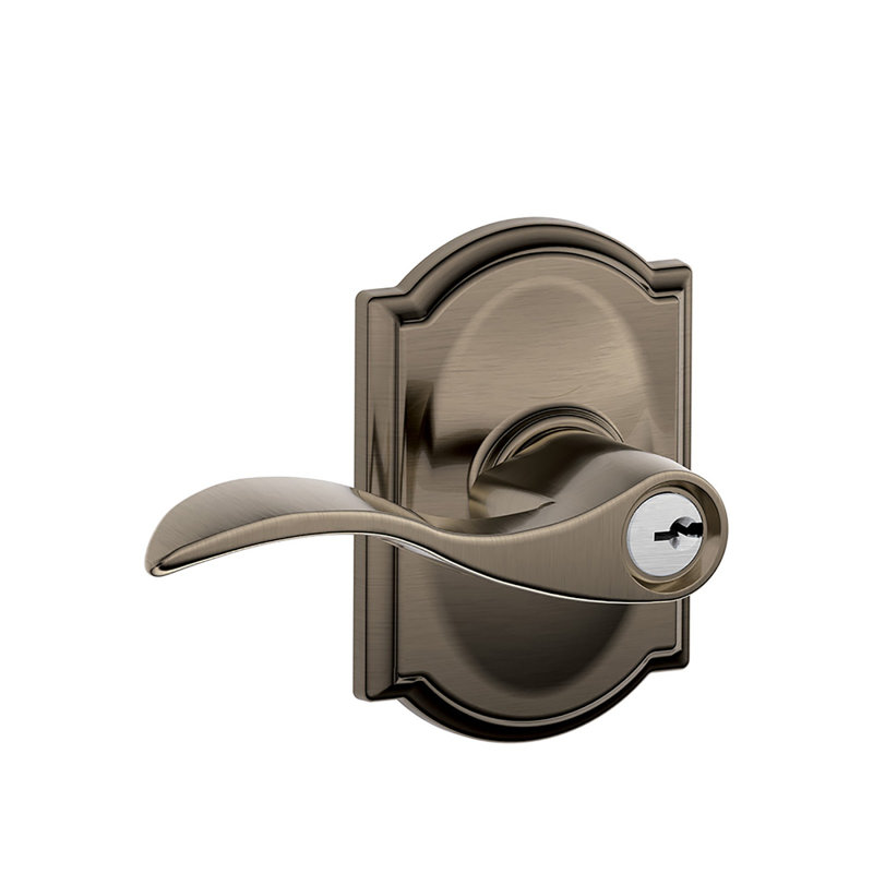 Accent Lever with Camelot Trim Keyed Entry Lock, Antique Nickel, Yes, Keyed Alike