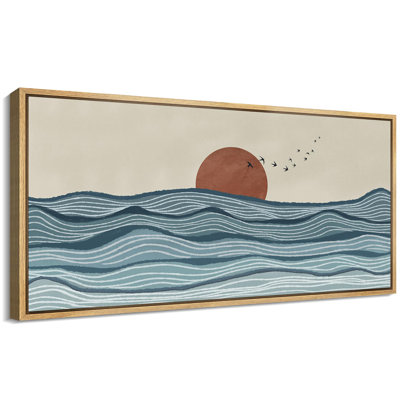 Coastal Beach " Calm Seascape Ocean Waves And Setting Sun Antique Retro Colourful Bedroom Large Wall Decor " by Calm Seascape Ocean Waves And Setting Sun