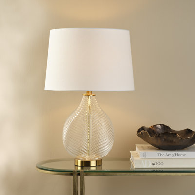 Lampe de table en érable avec abat-jour en lin, verre transparent