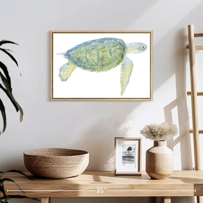 Tortue de mer tranquille I, Cadre flottant en bois naturel, 19 po x 13 po