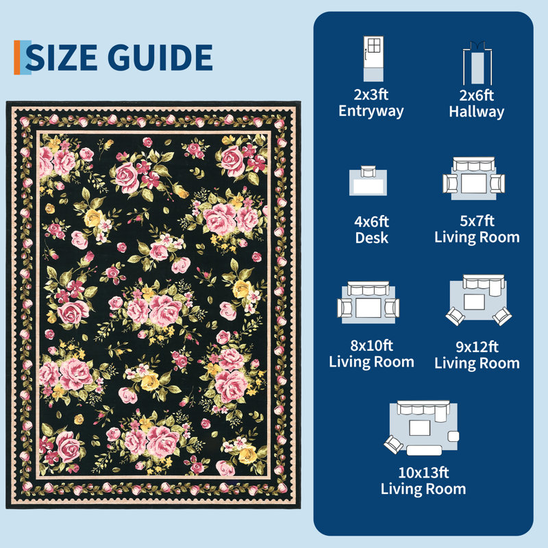 Area Rugs Vintage Floral Pattern Carpet Washable Foldable Rugs Modern Home Decor Rug Bedroom Living Room Rugs and Easy Care Carpet Floor Mats