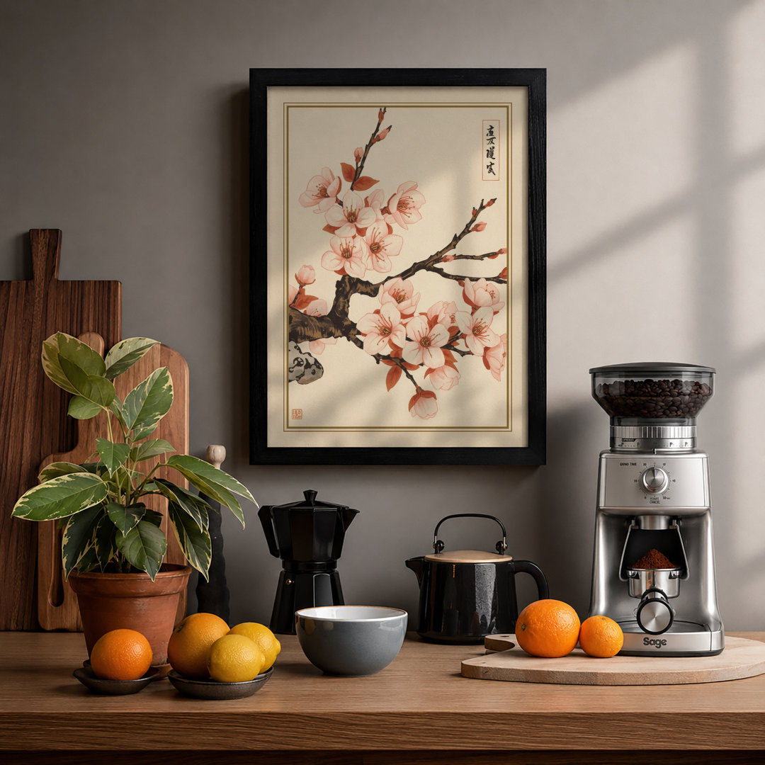 Moonlit Cherry Blossom Japandi - Framed Print
