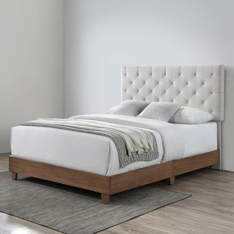 Grand lit performance en velours Rhiannon, Mélange de polyester beige