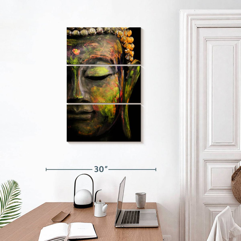 Portrait coloré de Bouddha, H 32 po x l 20 po
