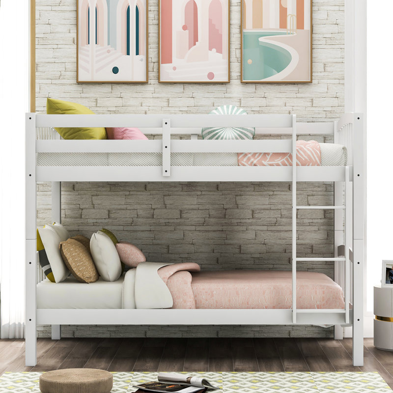 Lit simple superposé au-dessus blanc avec - Fabrication. Améliore le décor de la chambre à coucher. L 80,59 po x l 42,44 po et H 59,87 po
