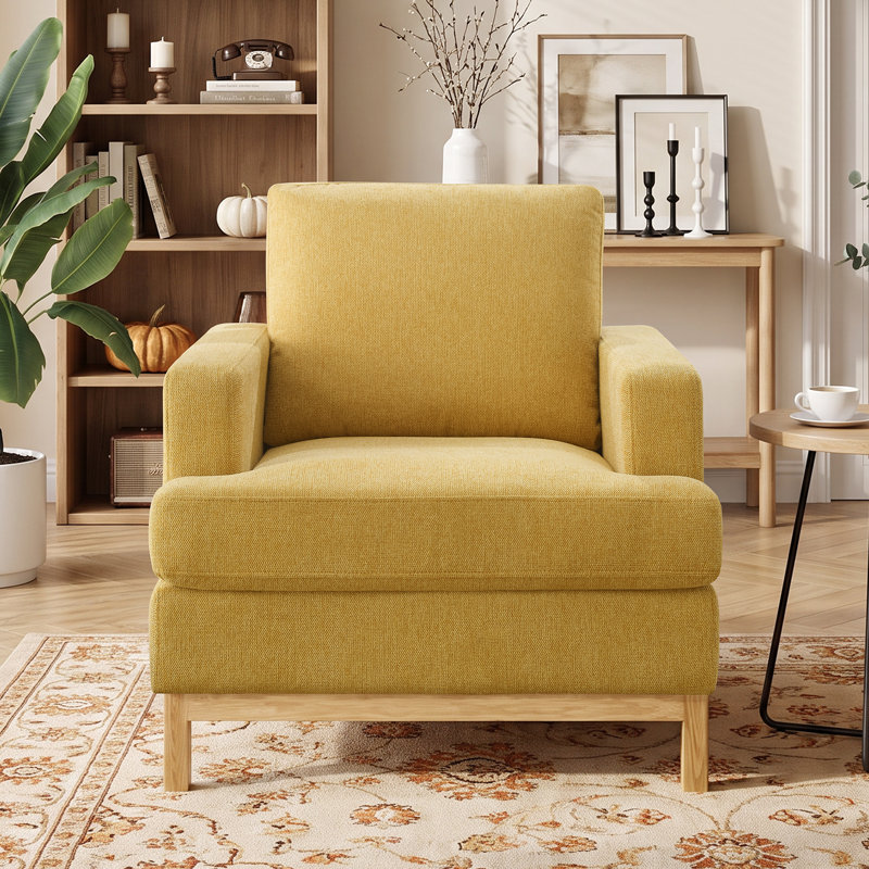 Fauteuil d'appoint de 33,5 po de large Deandrew, Sergé de polyester jaune marguerite