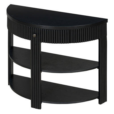 Fluted Half Moon Console Table with Drawer and 2 Shelves