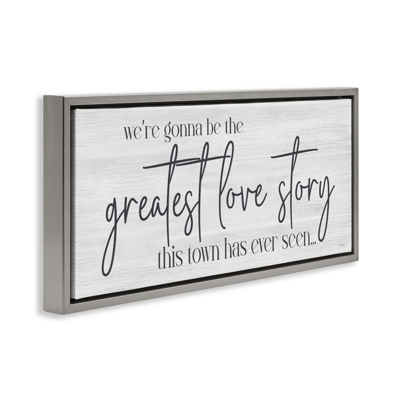 Cadre flottant Greatest Love Story, design par Susie Boyer, H 14 po x l 31 po, Cadre flottant gris lustré
