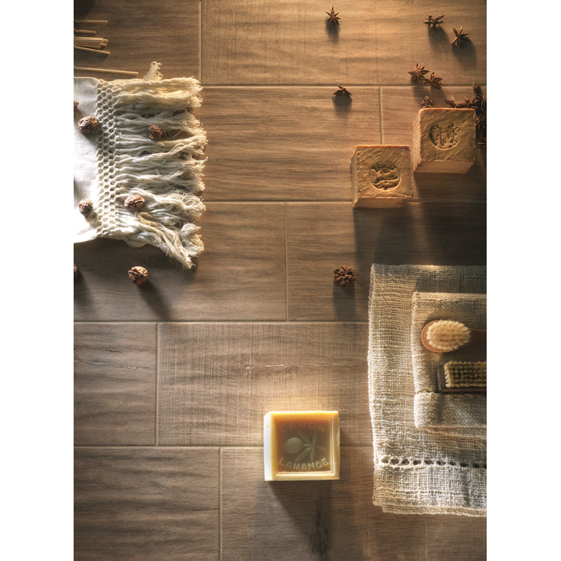 Natural Wood 6" x 24" Porcelain Wood Look Wall & Floor Tile, Walnut