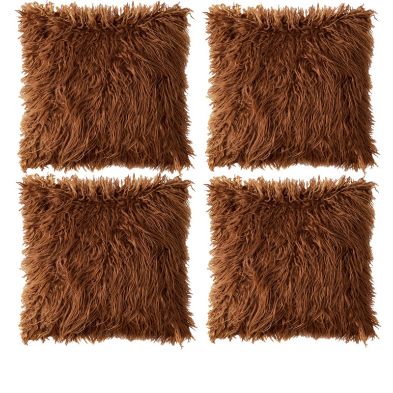Faux Fur Throw Cushion Square Pillow Cover Only, No, Caramel, 16" x 16"