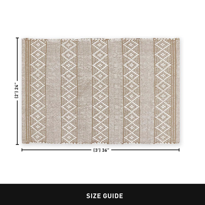 Steverson Cotton Bath Rug, Single - 36" L x 24" W, White/Beige