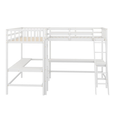 Twin Size L-Shaped Loft Bed With Desks