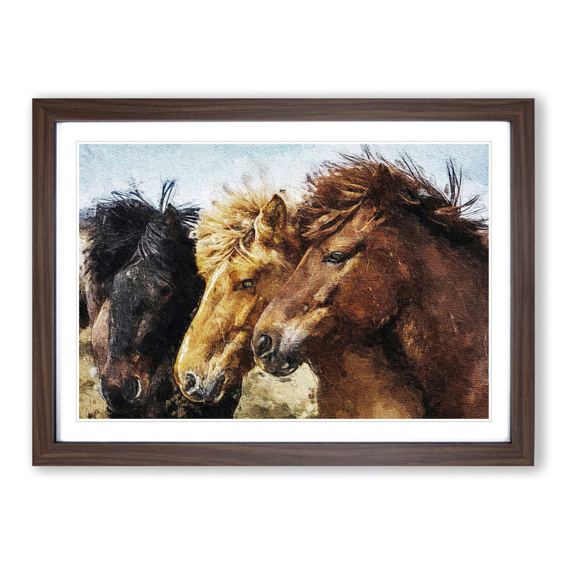 A Trio Of Horses - Single Picture Frame Painting, 24cm H x 33cm W x 2cm D, Walnut Framed