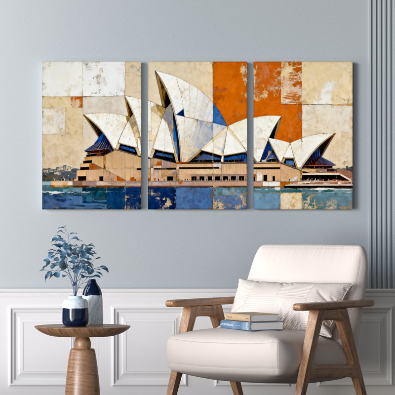 Sydney Sydney House, art abstrait sur toile, ensemble de 3 reproductions géométriques modernes, H 18 po x l 36 po