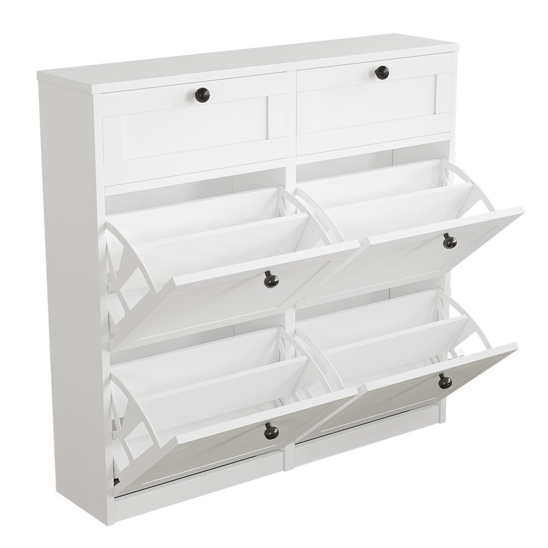 Armoire de rangement pour chaussures 24 paires avec 2 tiroirs, Blanc