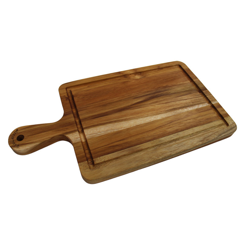 Planche à découper réversible 100% bois de teck certifiée FSC EcoDecors avec poignée et rainure de jus, 15,5 x 8,5