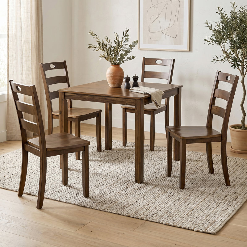 4-Person Solid Wood Dining Set, Walnut 