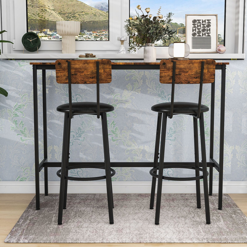 Ensemble de table de salle à manger 3 pièces, table rectangulaire rustique avec chaises rembourrées et patins réglables