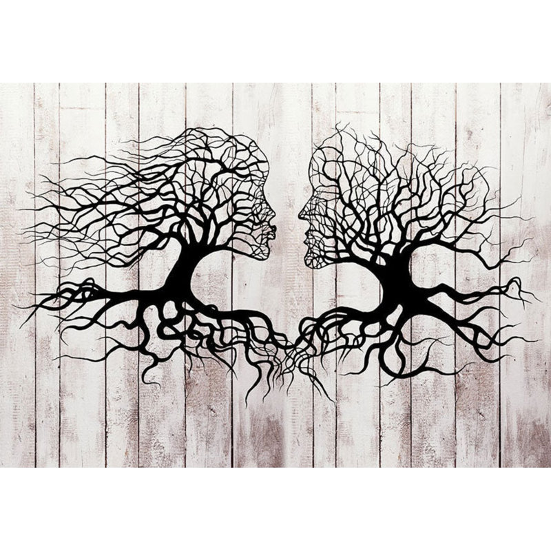Murale abstraite pelez et collez - Un baiser entre les arbres, L 110 po x l 154 po