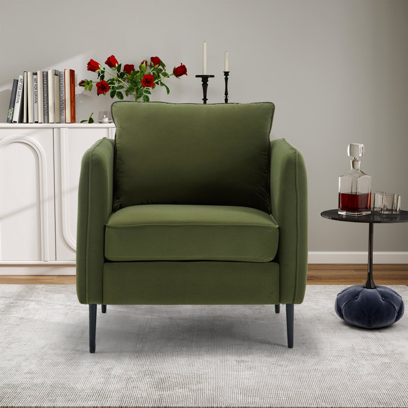 32.66" W Upholstered Velvet Accent Armchair, Green Velvet