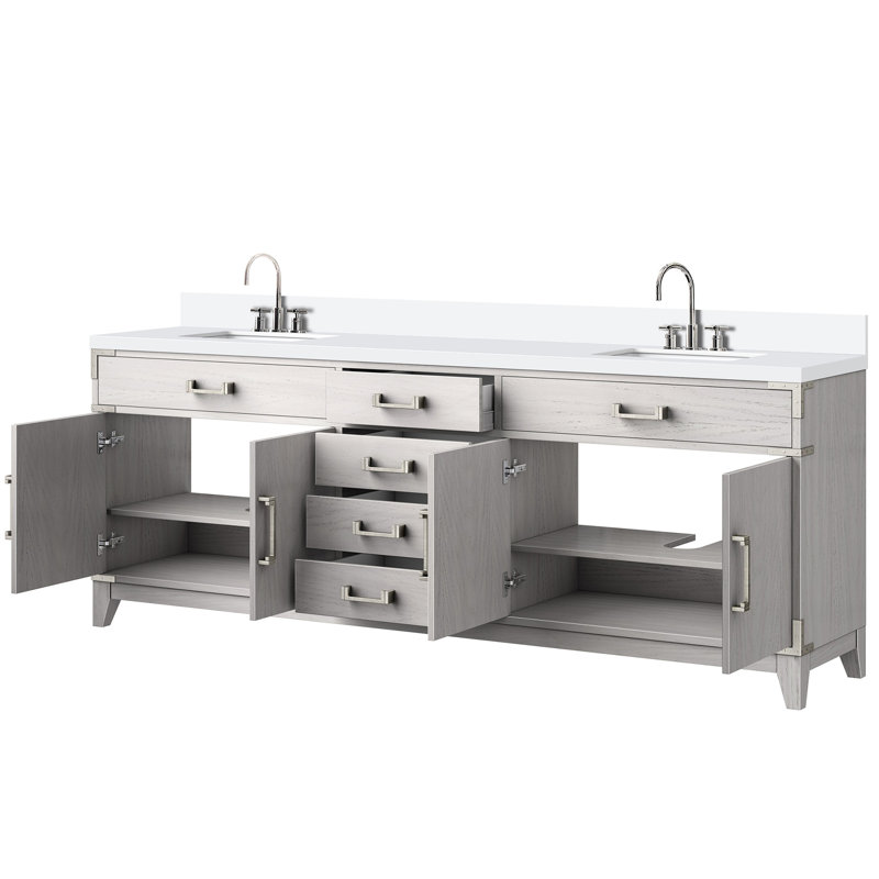 84 po Meuble de salle de bain l 22 po x P 22 po en chêne blanc - comptoir et robinet en quartz, Chêne blanc