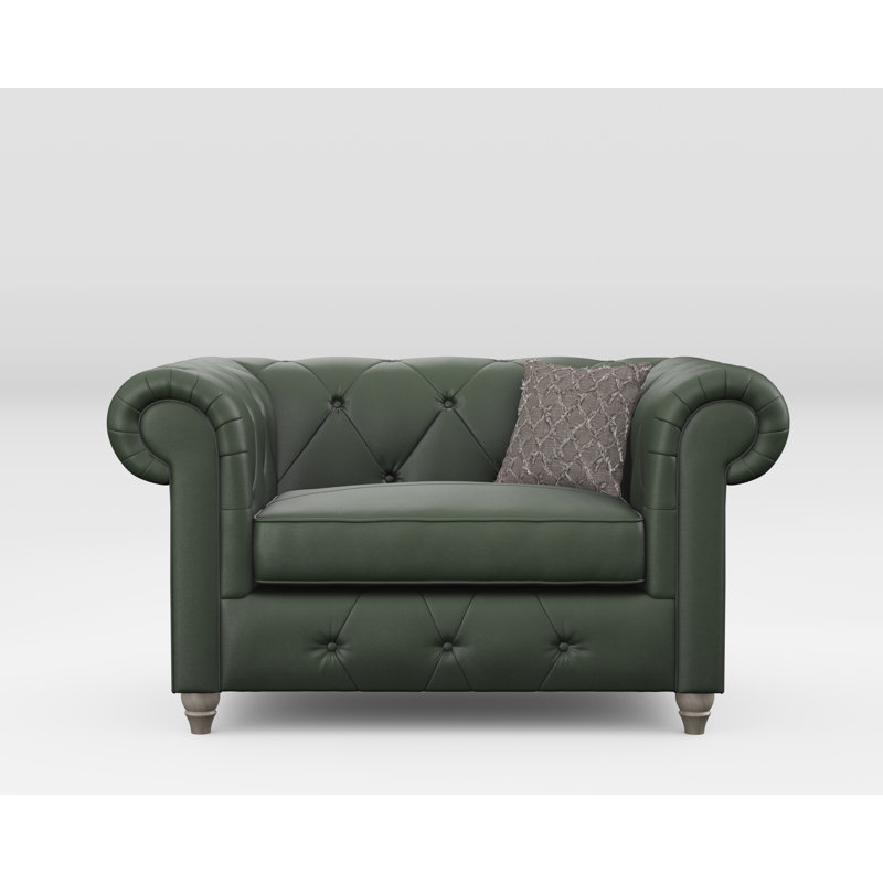 Melrose Leather Chair And A Half, Hunter Green, Washed Oak