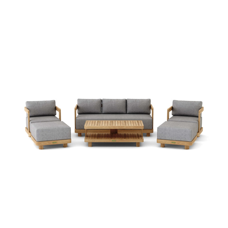 Ensemble de conversation d'extérieur 7 personnes avec coussins Granada Teak, Ardoise Cast