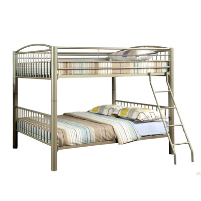Metallic Gold Finish Contemporary Style Full Over Full Bunk Bed Full Metal Structure Movable Ladder Top Bed Rails Convert Into Two Separate Bed