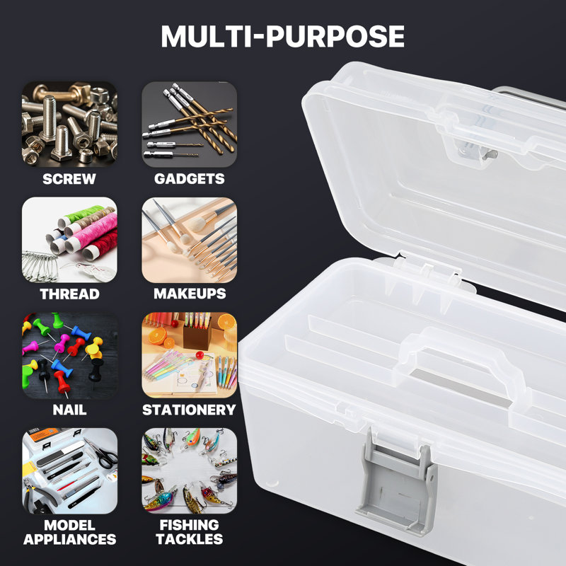 8" Plastic Tools Tackle Box Craft Art Organizer Box Storage Container With Handle And Removable Tray
