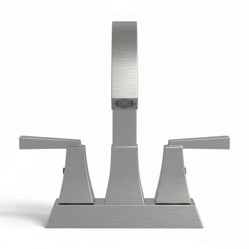 Robinet de salle de bain moderne à deux poignées avec bonde escamotable et conduites d'alimentation Modern, Nickel brossé