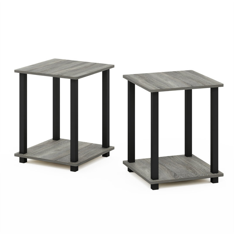 Ensemble de tables de bout avec rangement Bianco, Gris chêne français, Noir